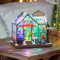 8" LED Christmas Greenhouse with Rotating Tree & Music Table Décor