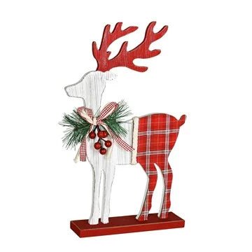 15" Wood Deer with Plaid Design and Artificial Table Décor